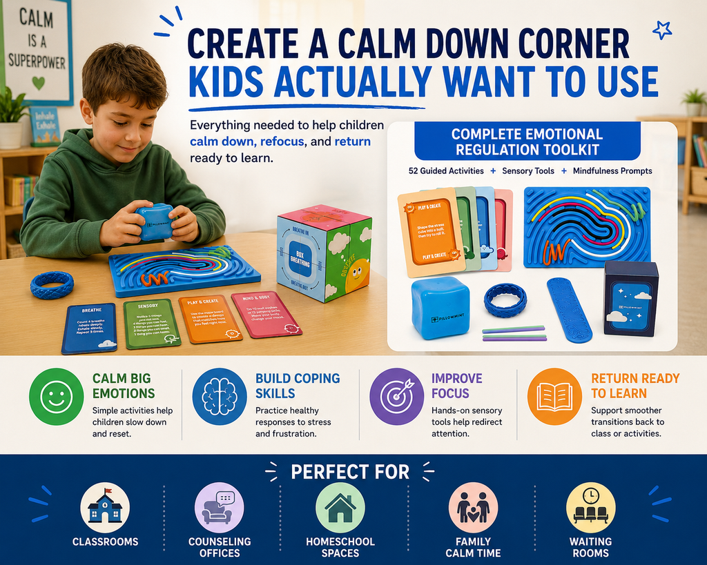 The Calm Kit by Pillowmint – Emotional Regulation Activities & Sensory Tools for Kids | Calm Down Corner Kit with 52 Activity Cards for Anxiety Relief, Focus & Self-Regulation