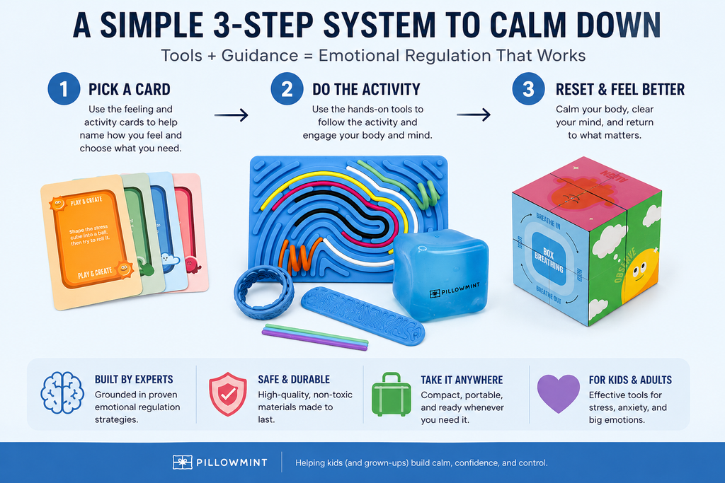 The Calm Kit by Pillowmint – Emotional Regulation Activities & Sensory Tools for Kids | Calm Down Corner Kit with 52 Activity Cards for Anxiety Relief, Focus & Self-Regulation