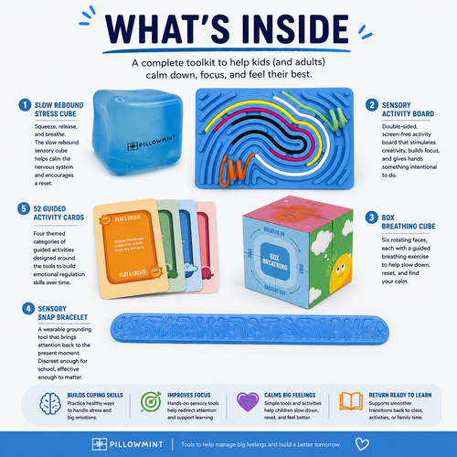 The Calm Kit by Pillowmint – Calm Down Corner Must-Haves with 52 Mindfulness Activity Cards & Sensory Tools for Emotional Regulation | Classrooms, Counseling & Home